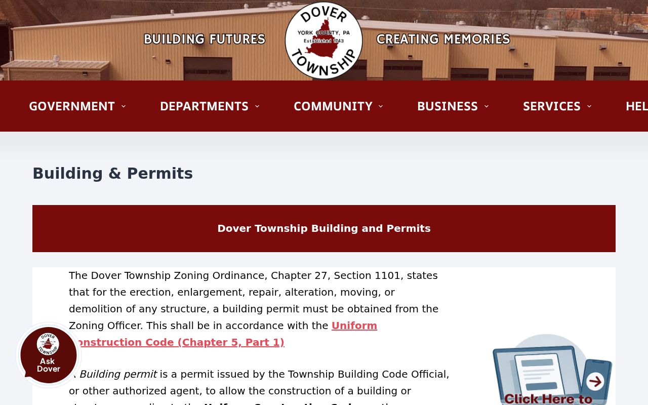 Dover Township street directory building permits and planning records