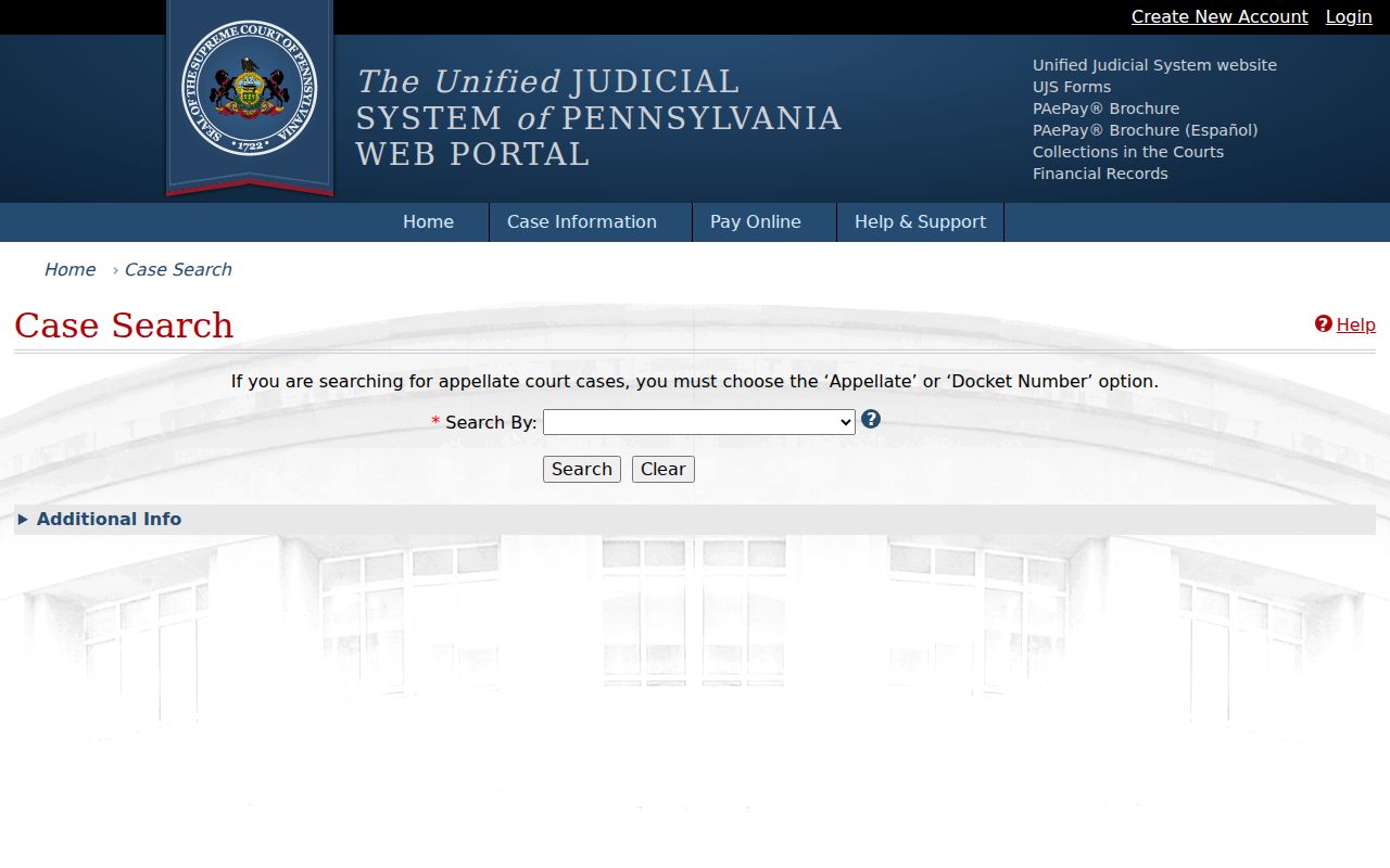 Dover Township residents directory Pennsylvania Judiciary case search form