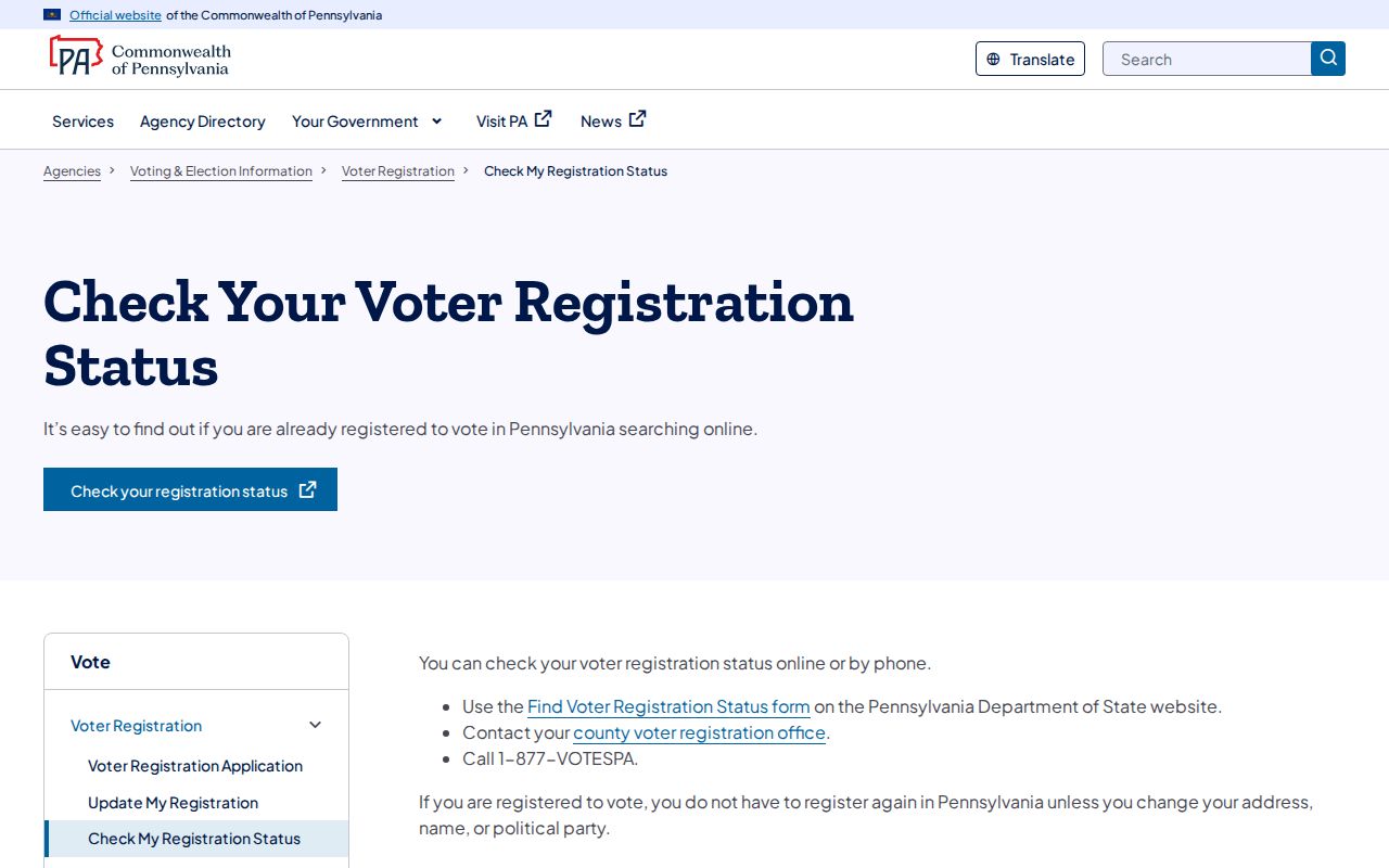 Dover Township residents directory Pennsylvania voter registration status route