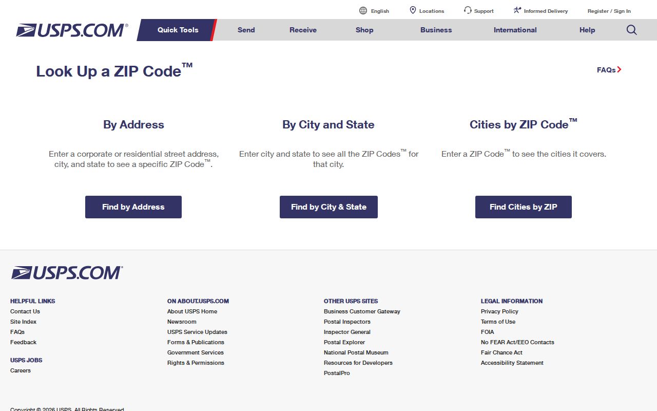 Dover Township ZIP code lookup on the USPS address form